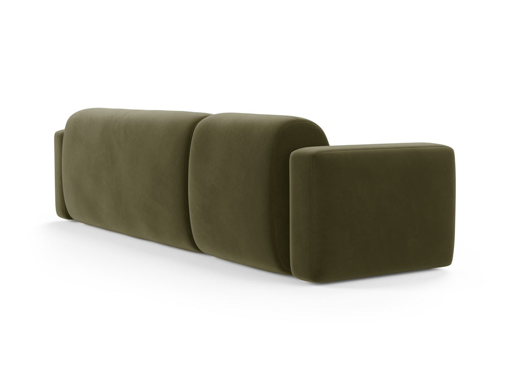 Modulares Ecksofa Strino Velour in edlem Grün, rechtsseitig, vereint modernes Design mit hohem Sitzkomfort für Ihr Zuhause.