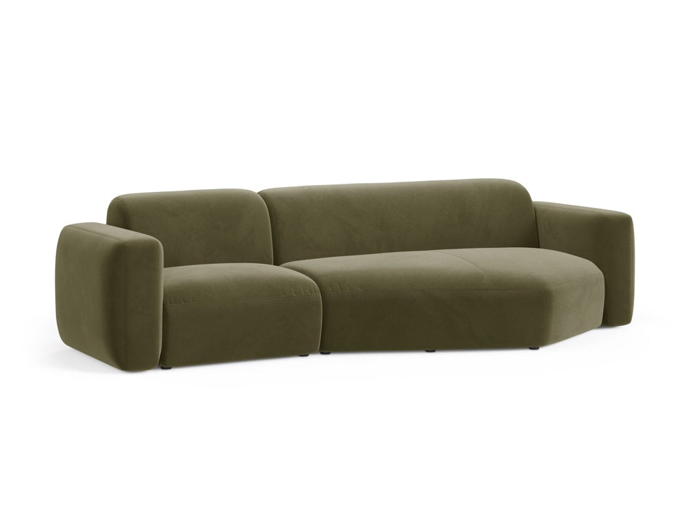 Elegantes Strino Velour Ecksofa in Grün, modular und rechtsseitig, ideal für stilvolle Wohnräume. Perfekte Kombination aus Komfort und Design.