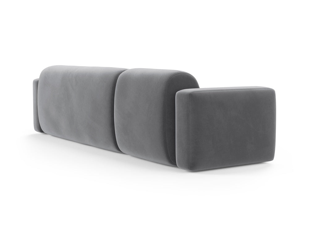 Modulares Ecksofa Strino Velour in Grau, rechtsseitig, bietet modernen Komfort und stilvolles Design für Ihr Zuhause.