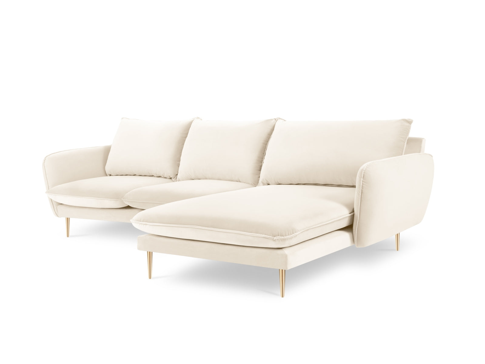 Modernes Ecksofa Vienna in hellem Veloursbezug, 5-Sitzer mit 170 cm, perfekt für gemütliche und elegante Wohnbereiche.