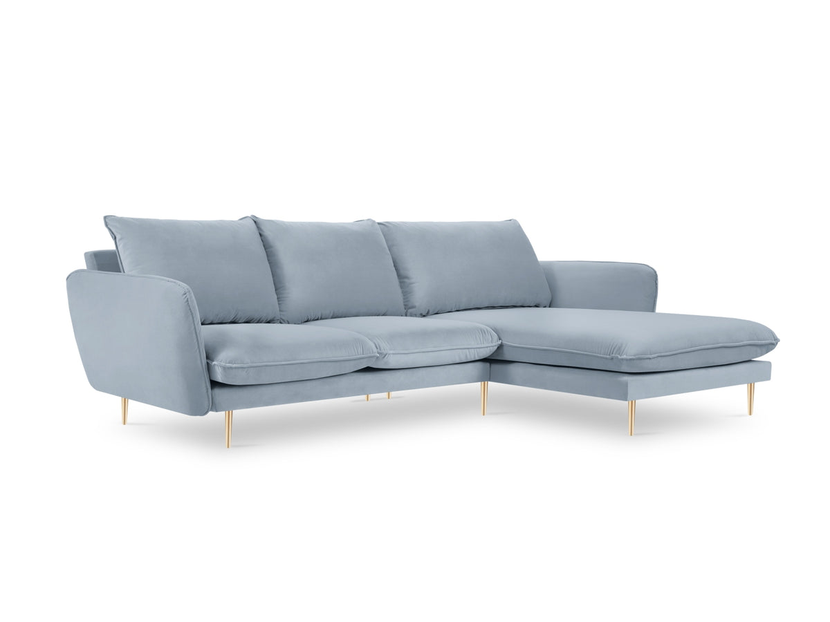 Vienna Velour Ecksofa rechts 5 Sitzer 170cm in Light Blue/Gold-Bluvel präsentiert im Onlineshop von KAQTU Design AG. Ecksofa rechts ist von Cosmopolitan Design