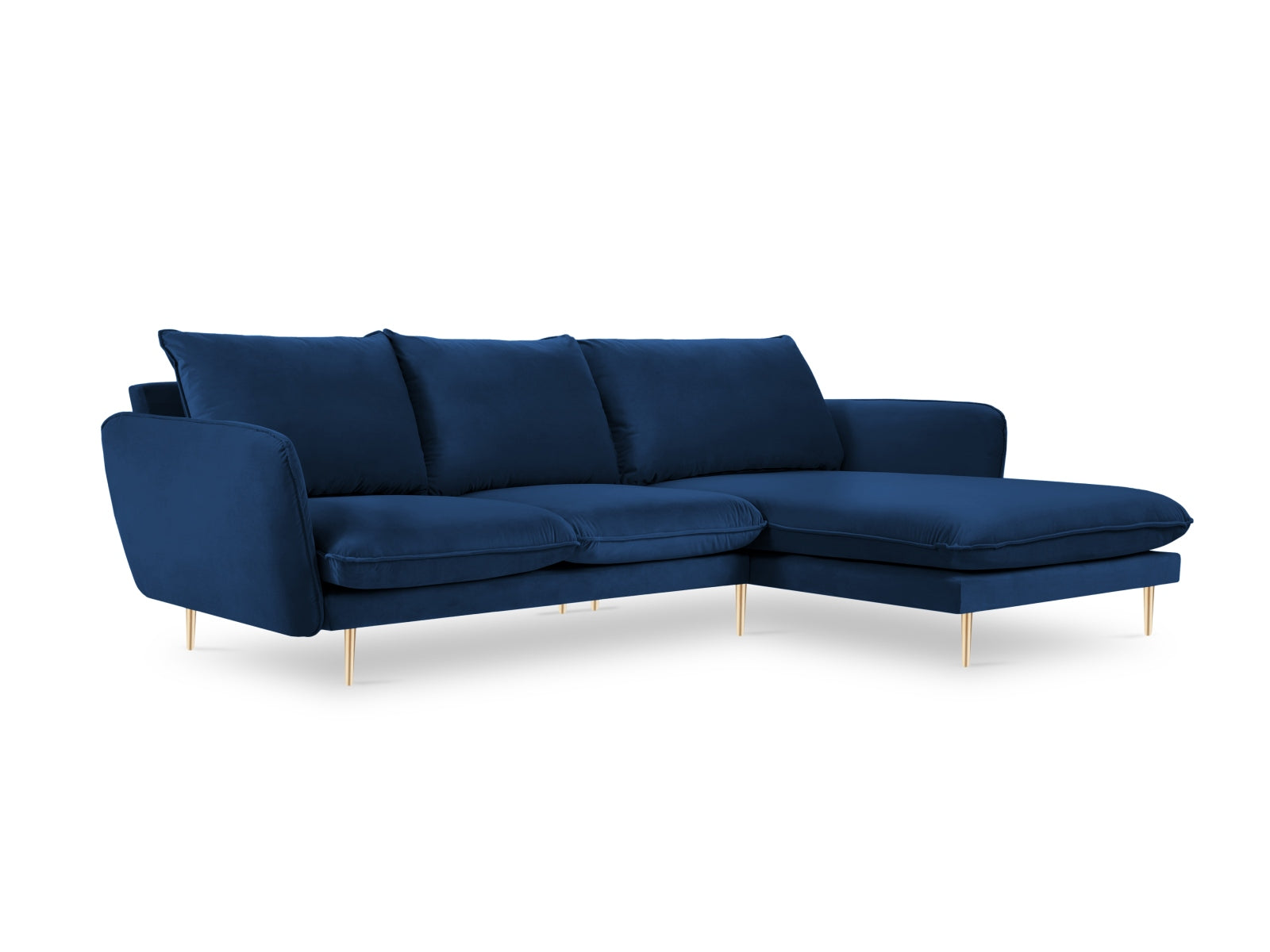 Vienna Velour Ecksofa rechts 5 Sitzer 170cm in Royal Blue/Gold-Bluvel präsentiert im Onlineshop von KAQTU Design AG. Ecksofa rechts ist von Cosmopolitan Design