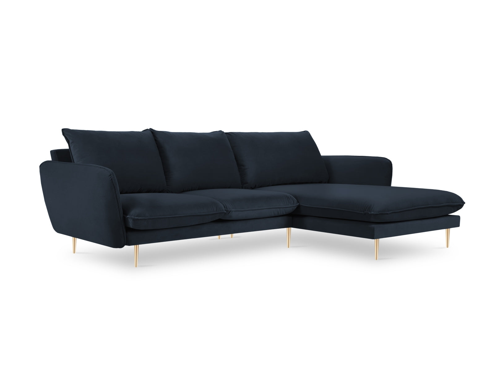 Vienna Velour Ecksofa rechts 5 Sitzer 170cm in Dark Blue/Gold-Bluvel präsentiert im Onlineshop von KAQTU Design AG. Ecksofa rechts ist von Cosmopolitan Design