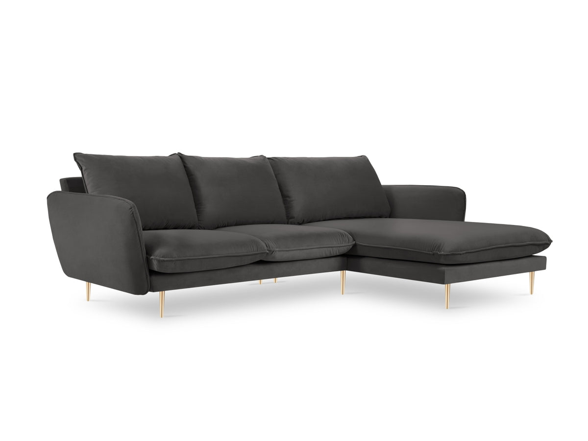 Vienna Velour Ecksofa rechts 5 Sitzer 170cm in Dark Grey/Gold-Bluvel präsentiert im Onlineshop von KAQTU Design AG. Ecksofa rechts ist von Cosmopolitan Design