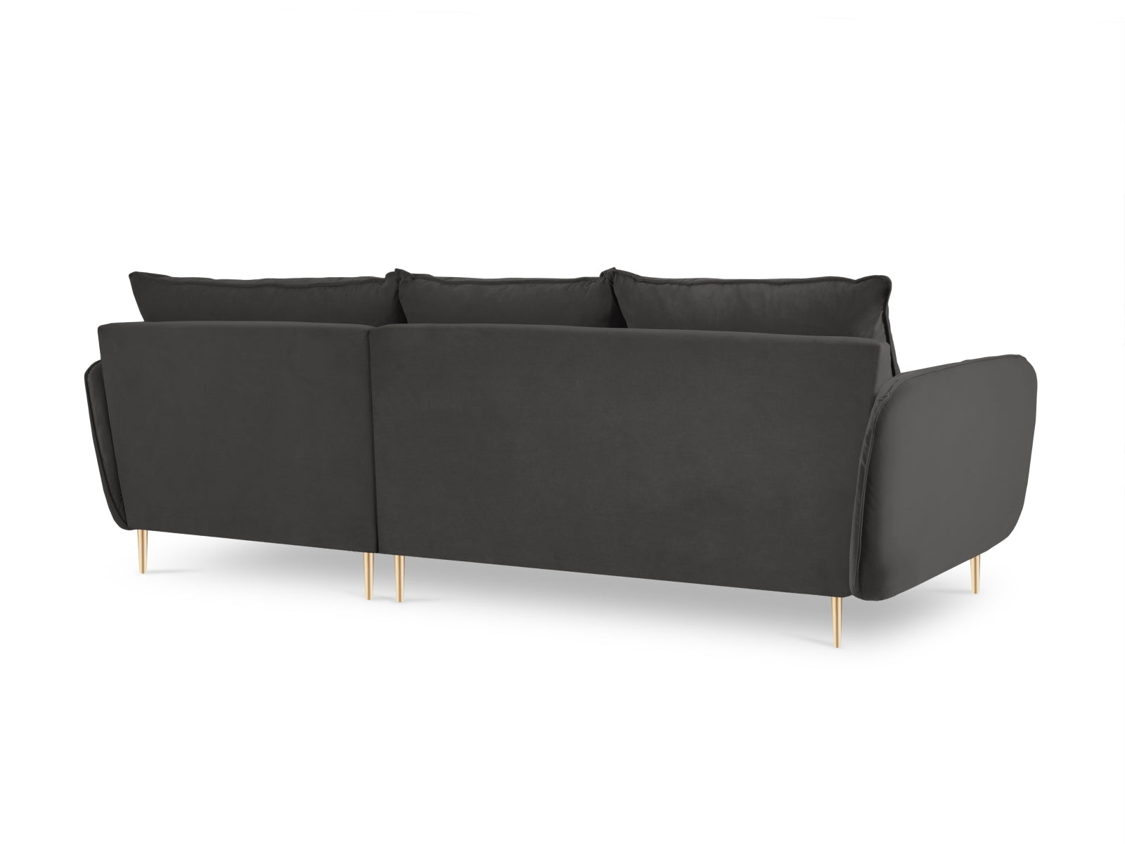 Elegantes, dunkelgraues Velours-Ecksofa Vienna mit goldenen Akzenten. 5-Sitzer, 170 cm, ideal für stilvolle Wohnräume.