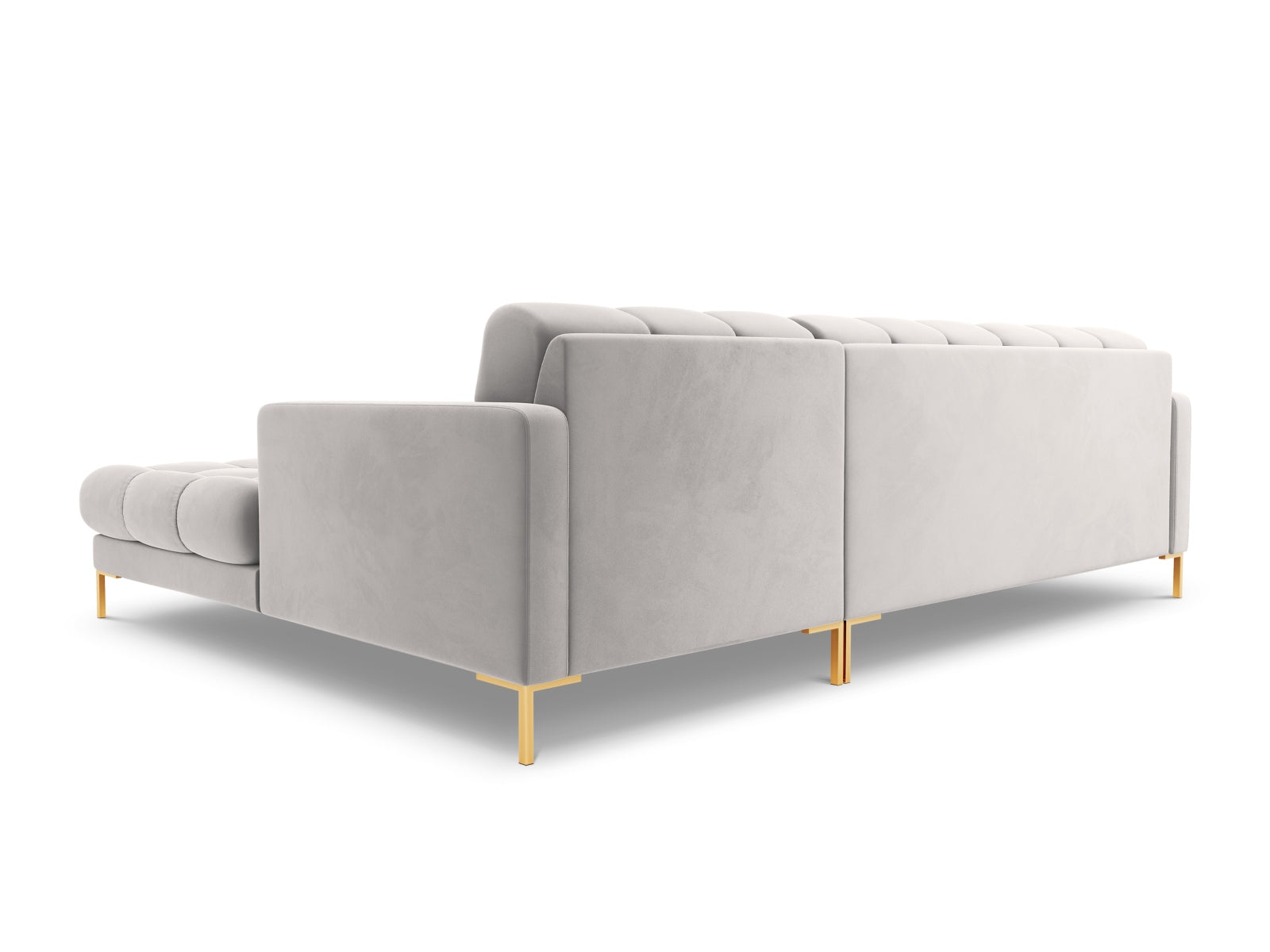 Elegantes 5-Sitzer Ecksofa rechts Bali in stilvollem Silver-Bluvel, ideal für gemütliche Abende und ein modernes Zuhause.