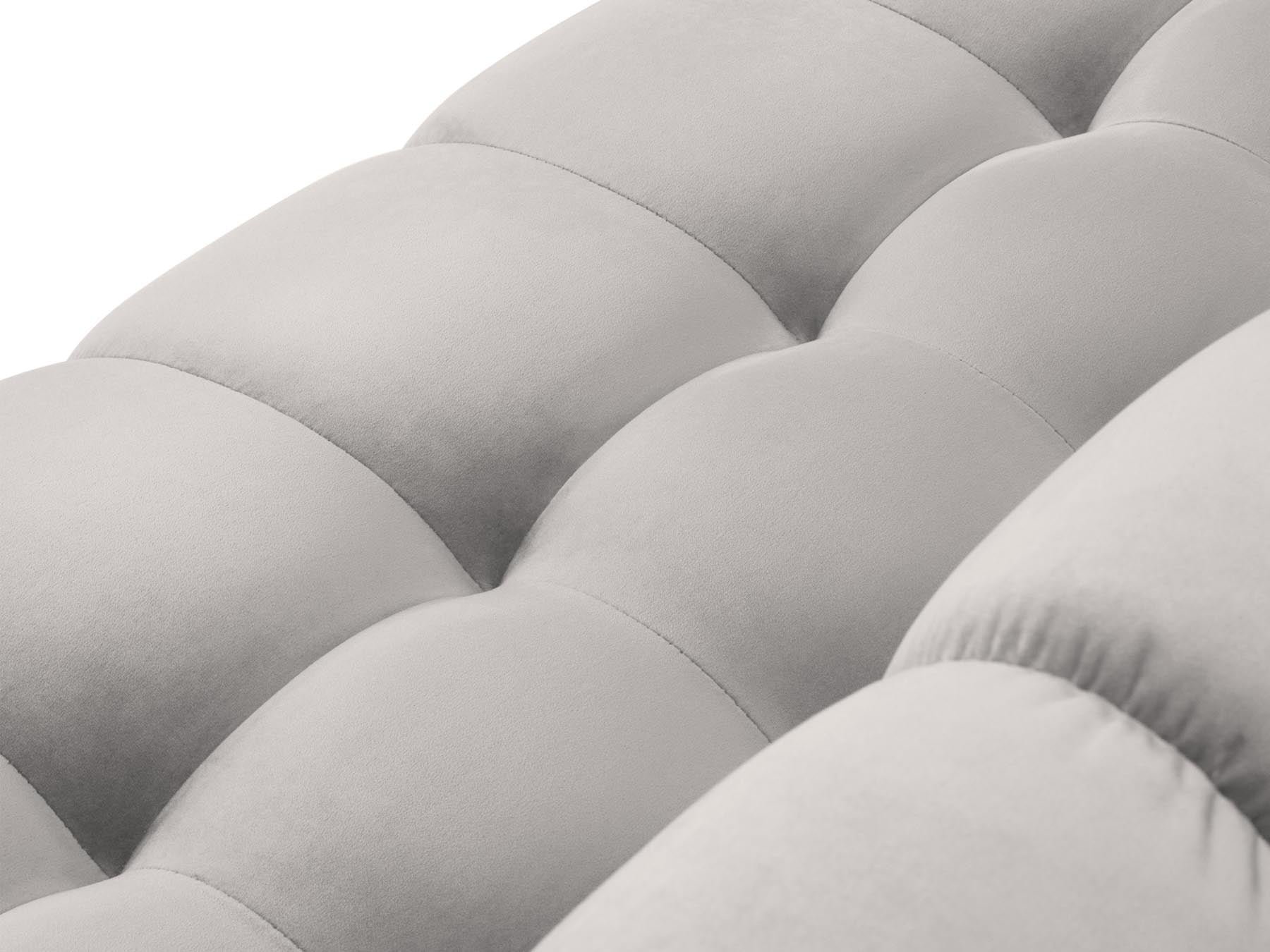 Modernes 5-Sitzer Ecksofa rechts Bali in stilvollem Silver-Bluvel, perfekt für entspannte Stunden und geschmackvolle Wohnräume.