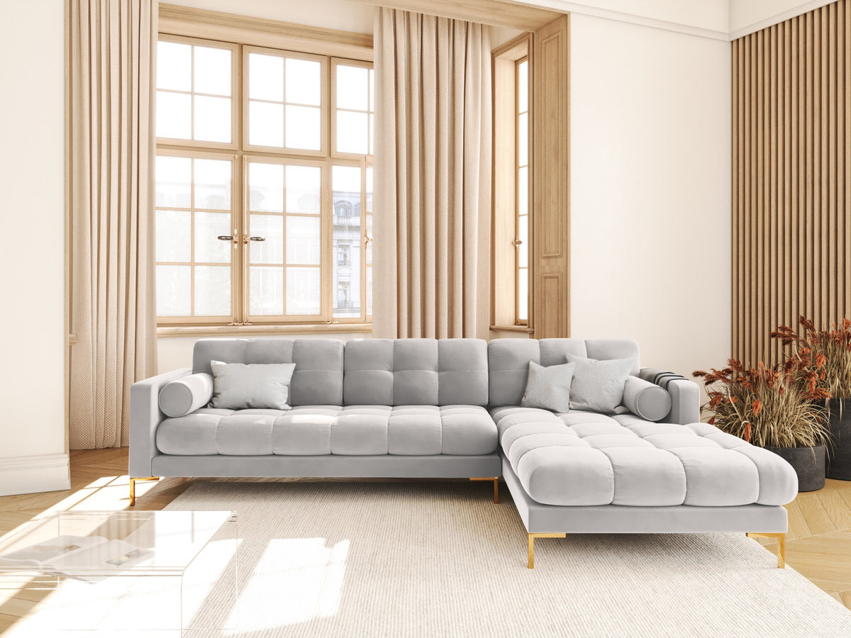 5-Sitzer Ecksofa rechts Bali in Silver-Bluvel präsentiert im Onlineshop von KAQTU Design AG. Ecksofa rechts ist von Cosmopolitan Design