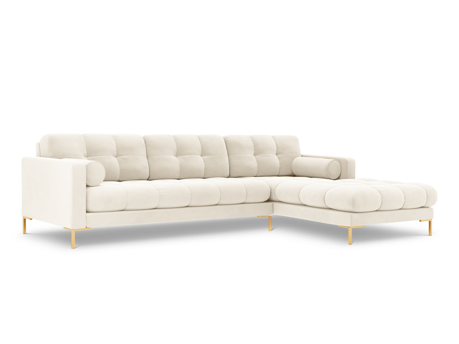 Modernes 5-Sitzer Ecksofa rechts Bali in stilvollem Beige, perfekt für gemütliche Abende und stilvolle Einrichtung von Cosmopolitan Design.