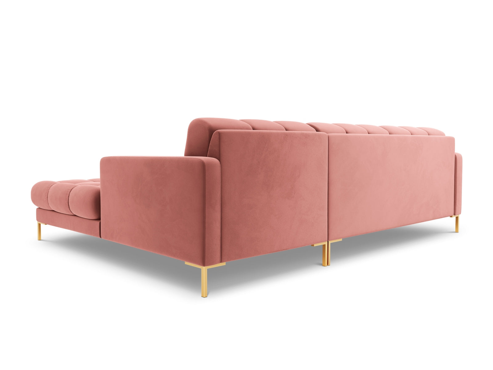 Elegantes 5-Sitzer Ecksofa rechts Bali in lebhaftem Pink-Bluvel, ideal für entspannte Abende und ein modernes Wohnambiente.