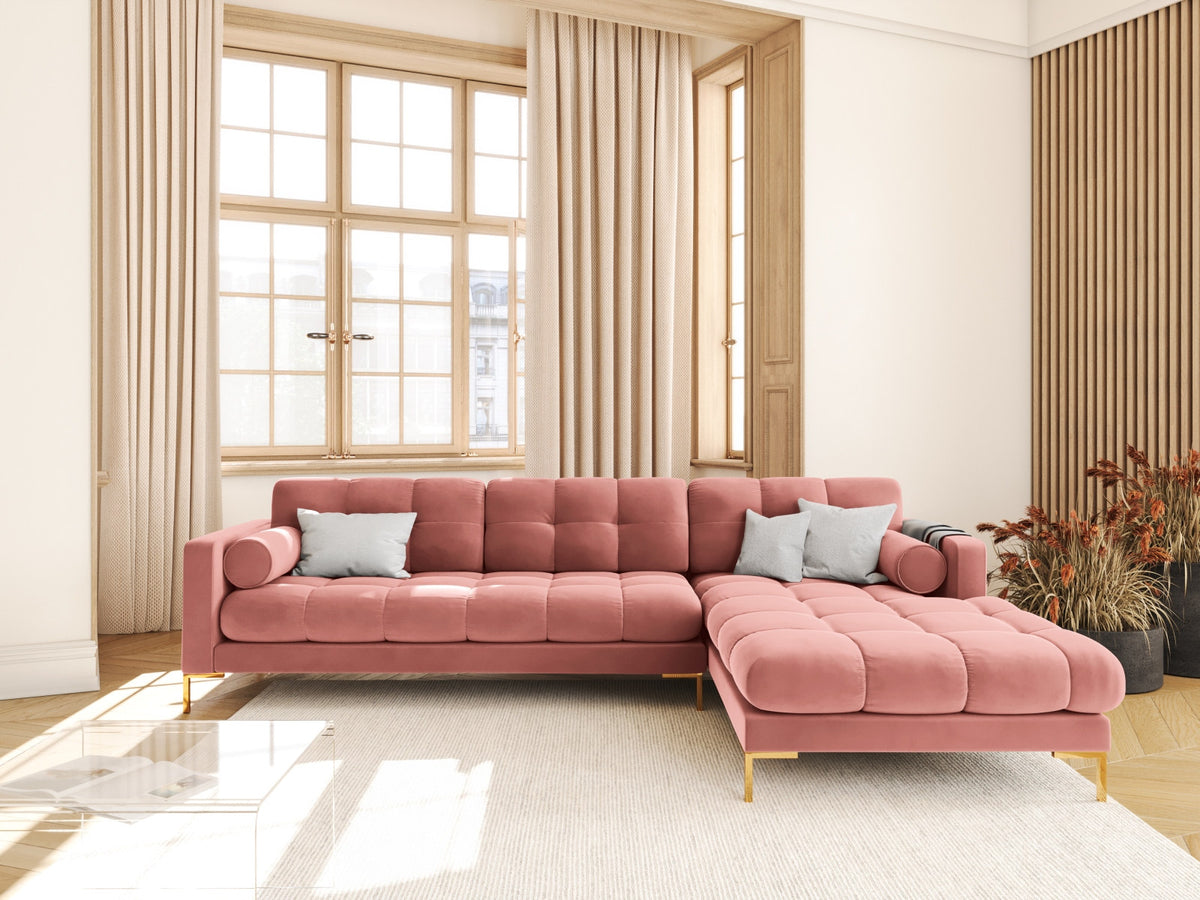 Ecksofa rechts Bali von Cosmopolitan Design mit Récamière, Stoffbezug und Metallbeinen