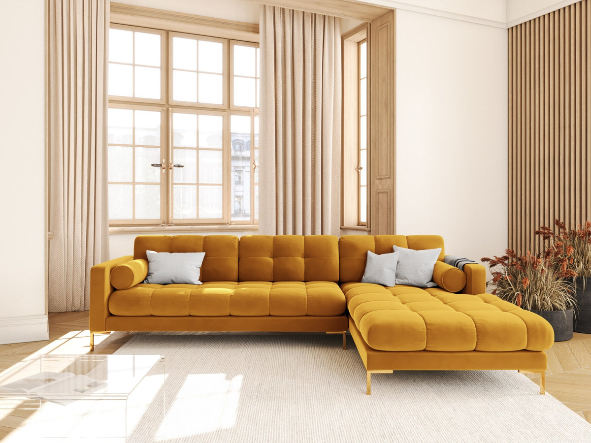 Ecksofa rechts Bali von Cosmopolitan Design mit Récamière, Stoffbezug und Metallbeinen
