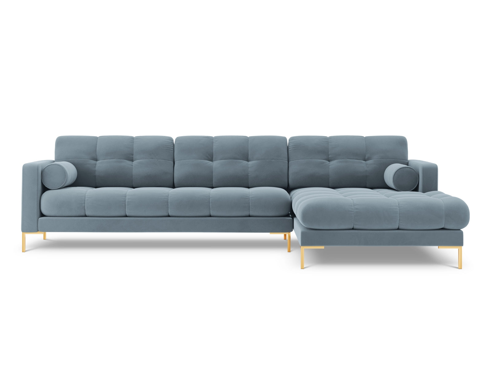 Elegantes 5-Sitzer Ecksofa rechts Bali in sanftem Hellblau, ideal für entspannte Stunden und stilvolle Einrichtung von Cosmopolitan Design.