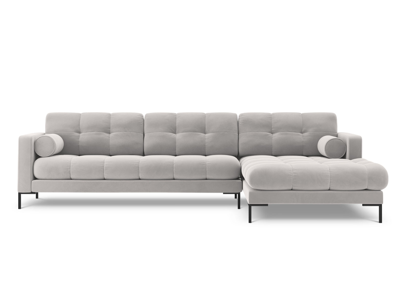 Elegantes 5-Sitzer Ecksofa rechts Bali in stilvollem Silver-Bluvel, ideal für moderne Wohnräume und gemütliche Abende.