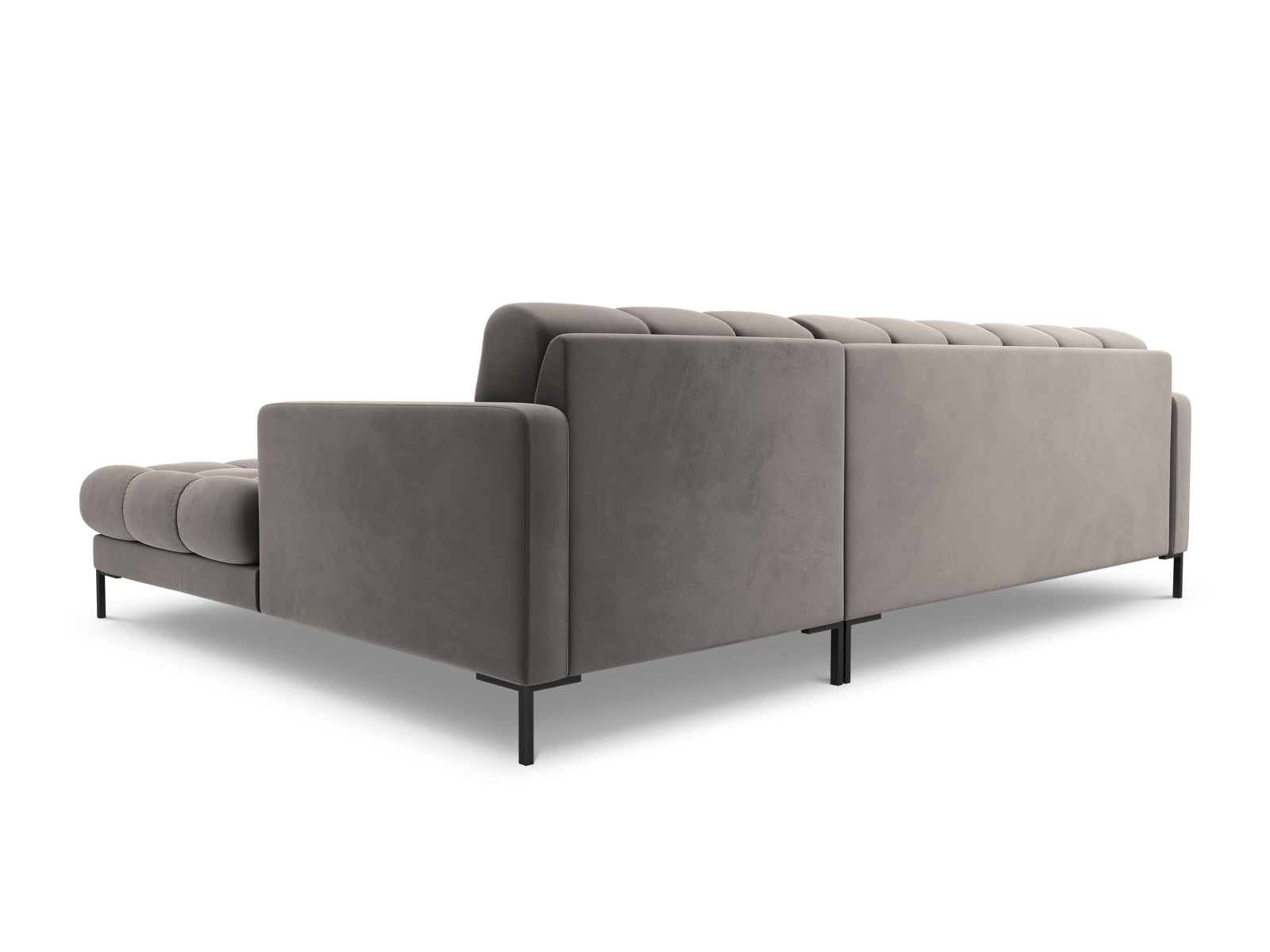 Modernes 5-Sitzer Ecksofa rechts Bali in sanftem Light Grey-Bluvel, ideal für gemütliche Abende und stilvolle Einrichtung.