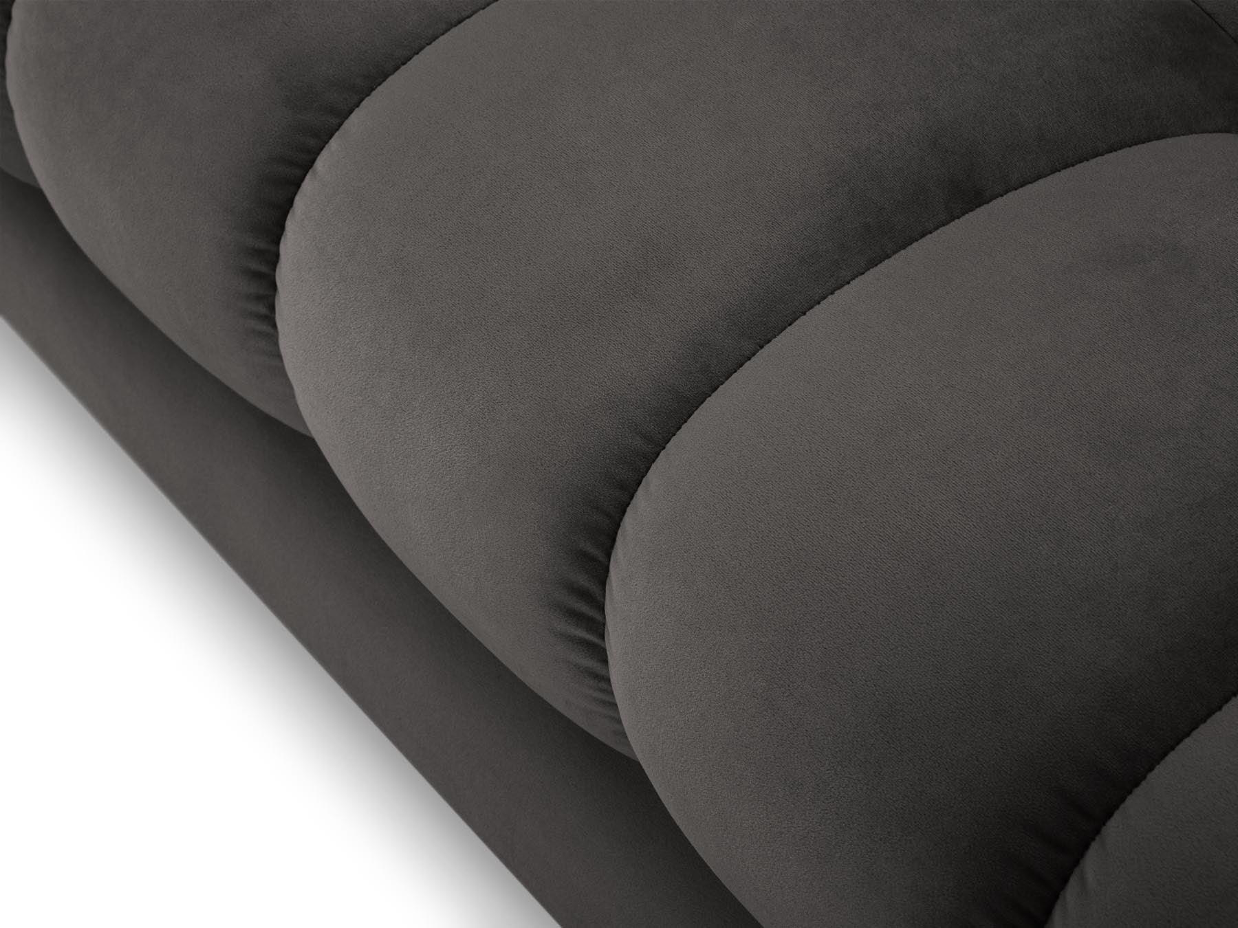 Stylisches 5-Sitzer Ecksofa rechts Bali in edlem Dunkelgrau-Bluvel, perfekt für stilvolle Wohnräume und entspannte Stunden.
