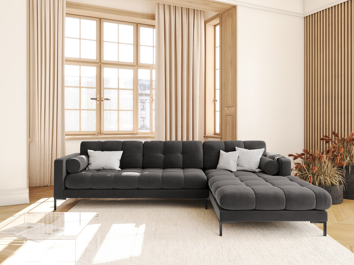 Ecksofa rechts Bali von Cosmopolitan Design mit Récamière, Stoffbezug und Metallbeinen