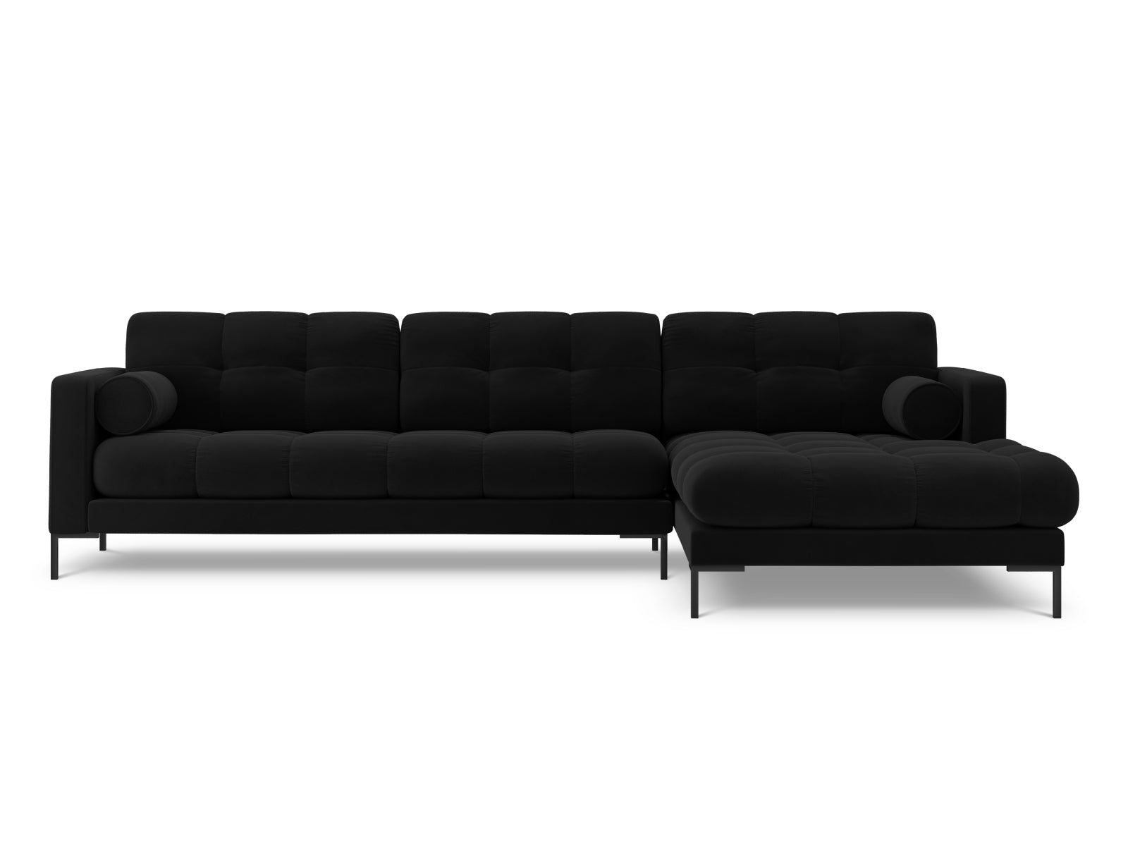 Elegantes 5-Sitzer Ecksofa rechts Bali in stilvollem Black-Bluvel, ideal für moderne Wohnräume und gemütliche Abende.