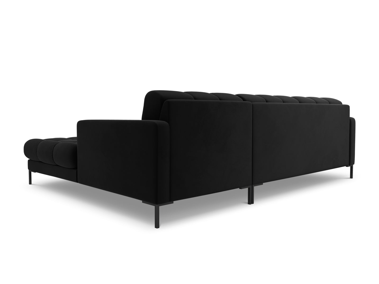 Elegantes 5-Sitzer Ecksofa rechts Bali in hochwertigem Black-Bluvel, ideal für gemütliche Abende und stilvolle Einrichtung.