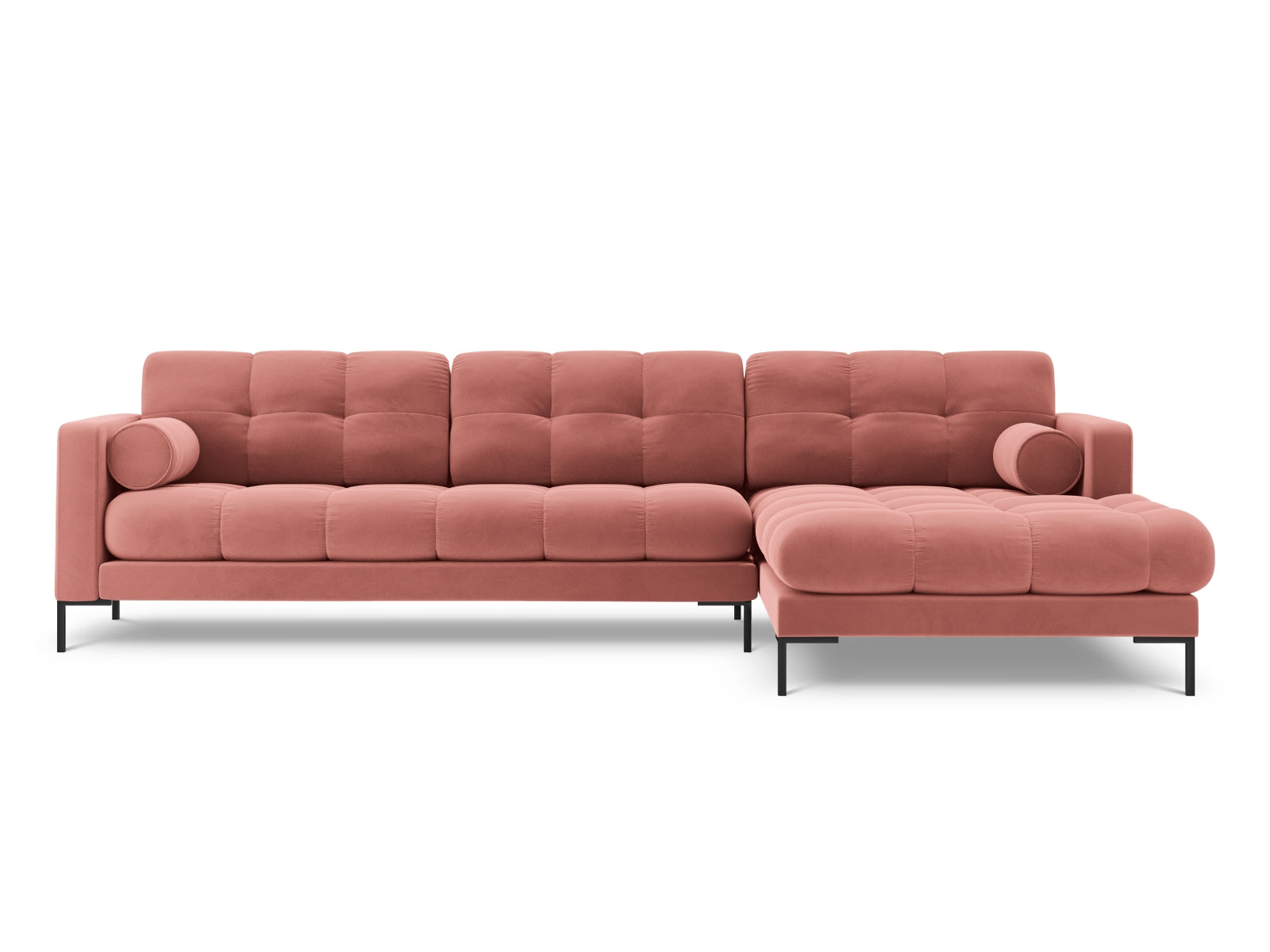 Stylisches 5-Sitzer Ecksofa rechts Bali in modernem Pink-Bluvel, ideal für gemütliche Wohnräume und entspannte Abende.