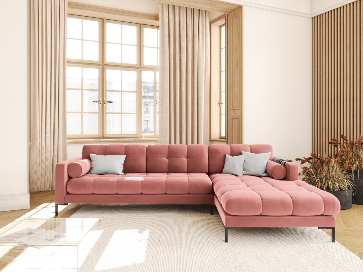 Ecksofa rechts Bali von Cosmopolitan Design mit Récamière, Stoffbezug und Metallbeinen