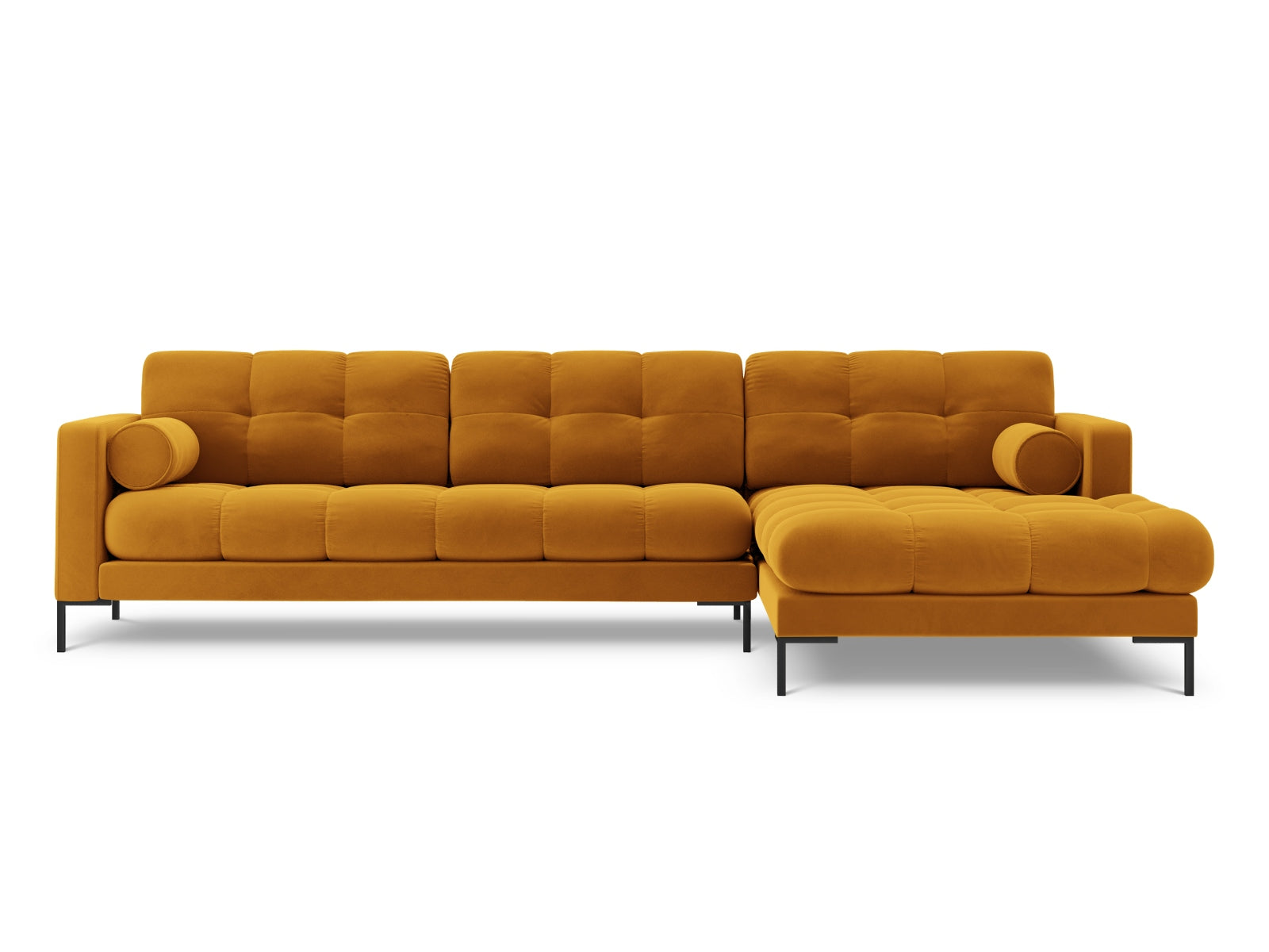 Elegantes 5-Sitzer Ecksofa rechts Bali in stilvollem Yellow-Bluvel, ideal für moderne Wohnräume und gemütliche Abende.