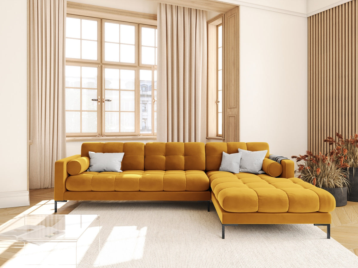 Ecksofa rechts Bali von Cosmopolitan Design mit Récamière, Stoffbezug und Metallbeinen