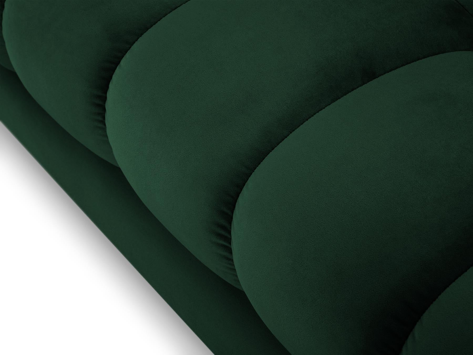 Stilvolles 5-Sitzer Ecksofa rechts Bali in edlem Bottle Green-Bluvel, perfekt für einladende und zeitgemäße Wohnambiente.