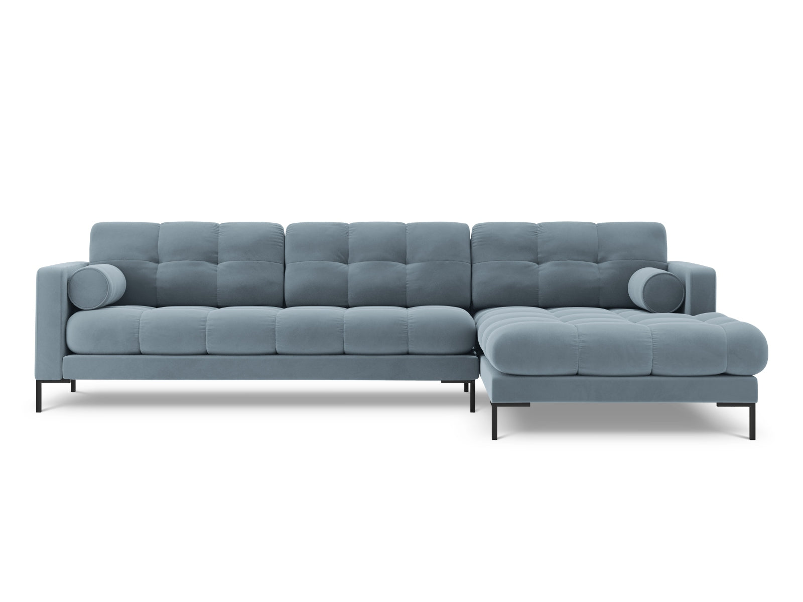 Elegantes 5-Sitzer Ecksofa rechts Bali in sanftem Hellblau, ideal für stilvolle Wohnräume, präsentiert von Cosmopolitan Design.