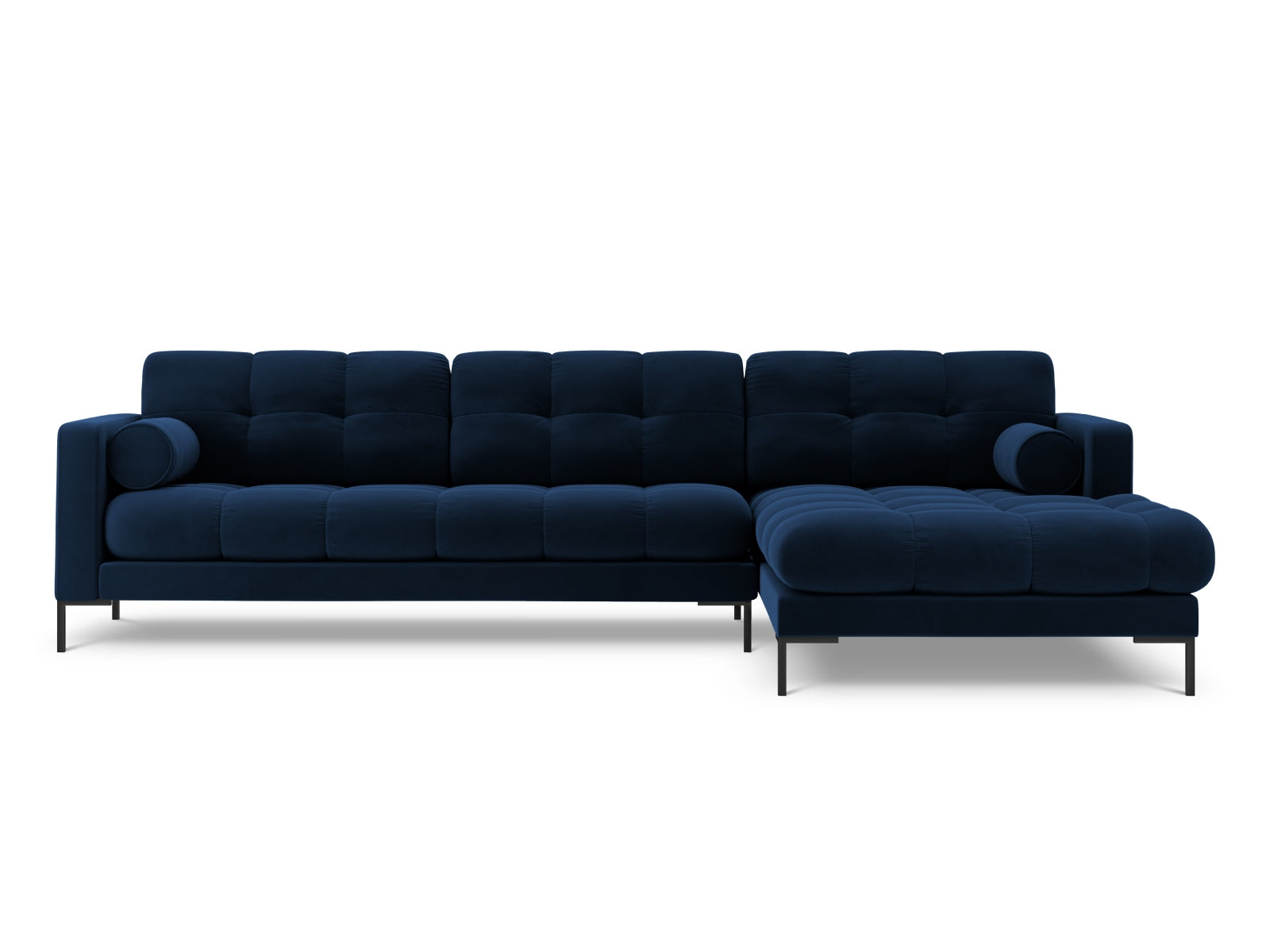 Elegantes 5-Sitzer Ecksofa rechts Bali in Royal Blue-Bluvel, ideal für stilvolle Wohnräume, präsentiert von Cosmopolitan Design.