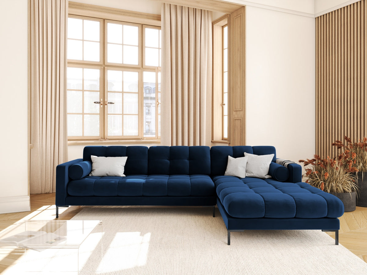 Ecksofa rechts Bali von Cosmopolitan Design mit Récamière, Stoffbezug und Metallbeinen