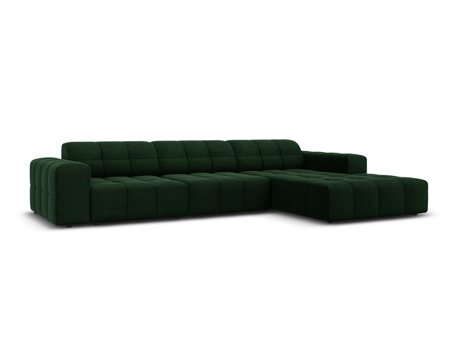 Elegantes Chicago Velour Ecksofa in Bottle Green-Bluvel, 4-Sitzer, 166cm, ideal für stilvolle Wohnräume, präsentiert von Cosmopolitan Design.