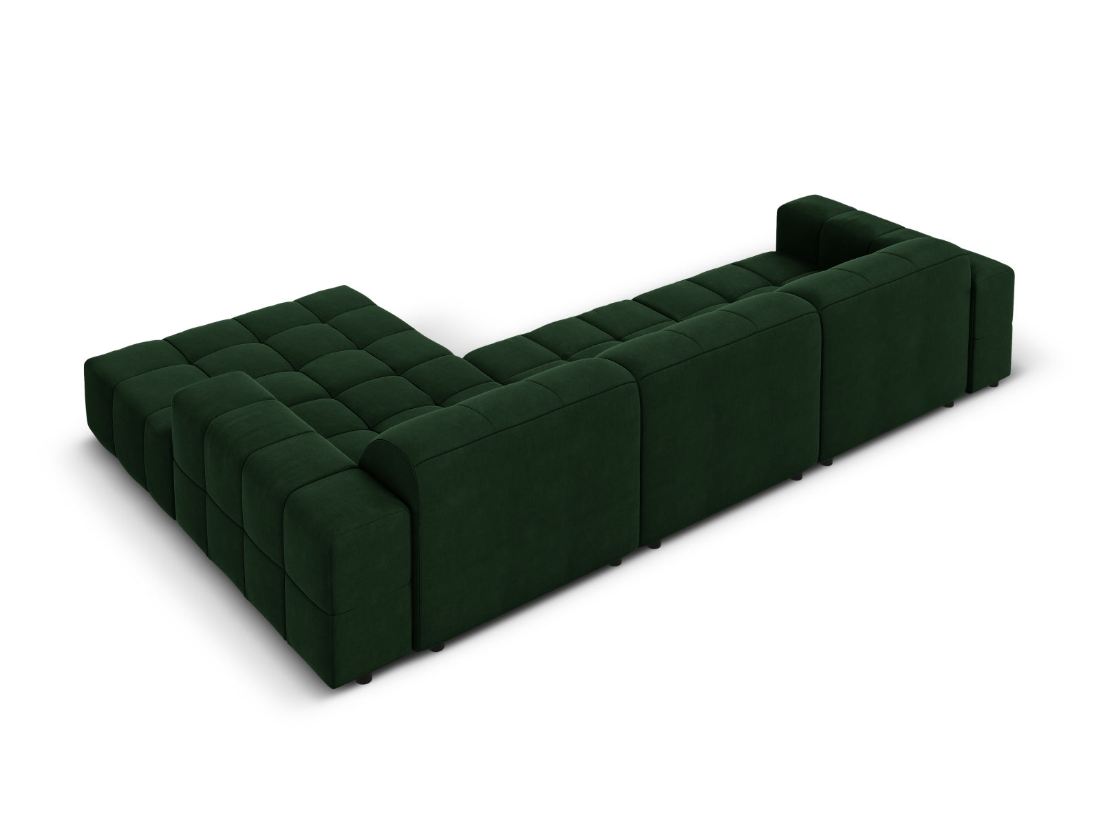 Elegantes Chicago Velour Ecksofa in tiefem Flaschengrün, 4-Sitzer, 166cm, ideal für stilvolle Wohnräume und entspannte Abende.