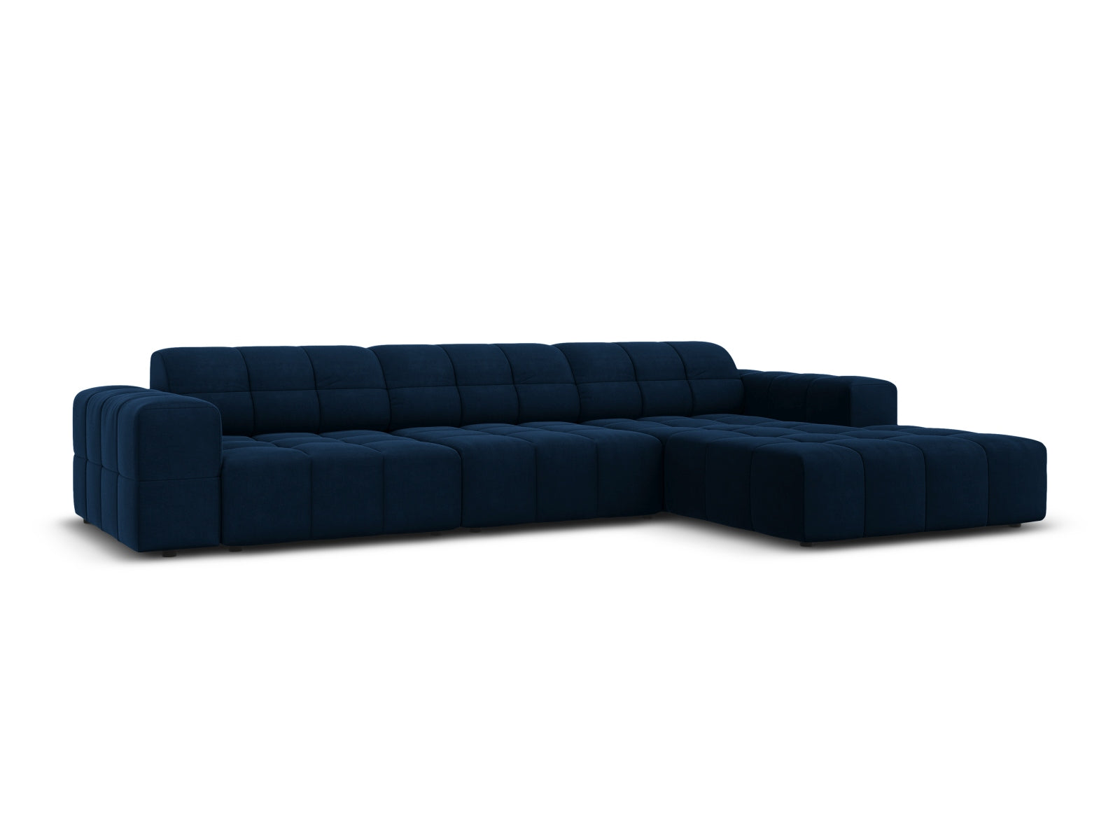 Elegantes Chicago Velour Ecksofa in Royal Blue, 4-Sitzer, 166 cm, ideal für stilvolle Wohnräume, präsentiert von Cosmopolitan Design.