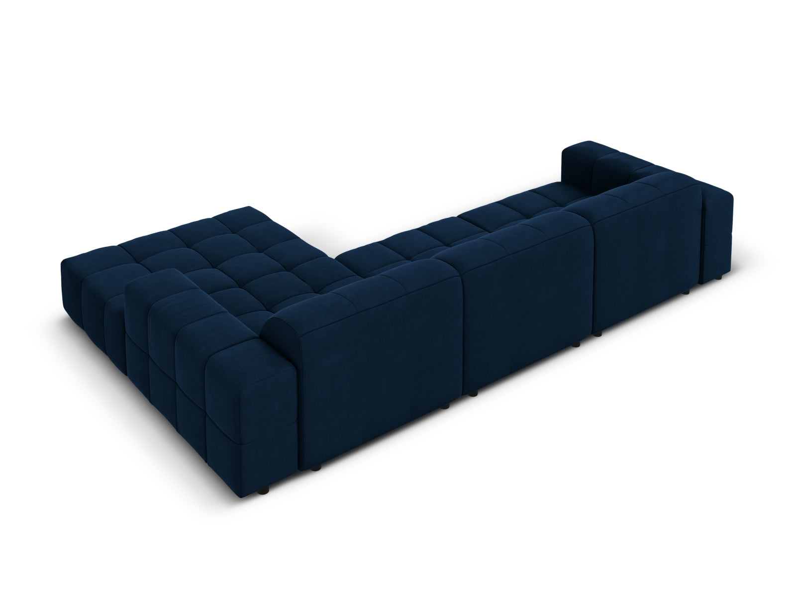Elegantes Chicago Velour Ecksofa in Royal Blue, 4-Sitzer, 166 cm, ideal für stilvolle Wohnräume, erhältlich bei Cosmopolitan Design.
