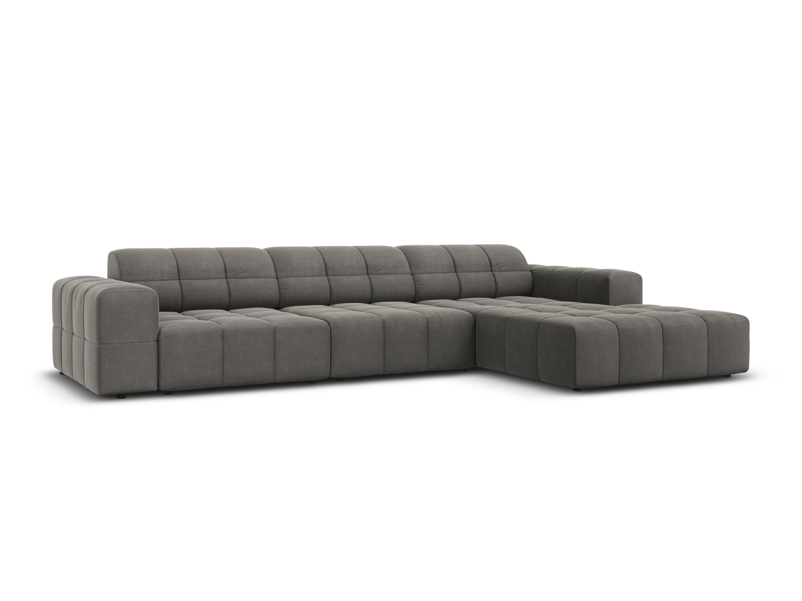 Elegantes Chicago Velour Ecksofa in Light Grey-Bluvel, 4-Sitzer, 166cm, ideal für stilvolle Wohnräume, präsentiert von Cosmopolitan Design.