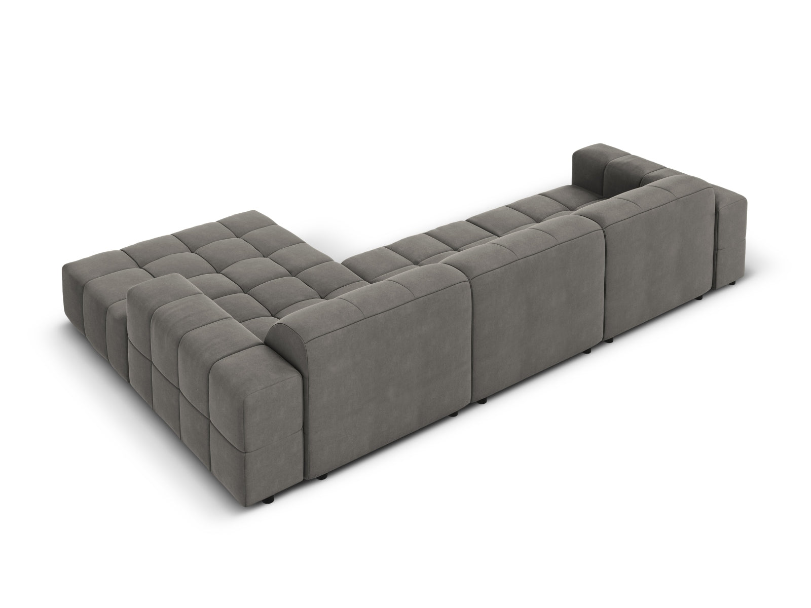 Elegantes Chicago Velour Ecksofa in hellem Grau-Blau, 4-Sitzer, 166cm, ideal für stilvolle Wohnräume von Cosmopolitan Design.