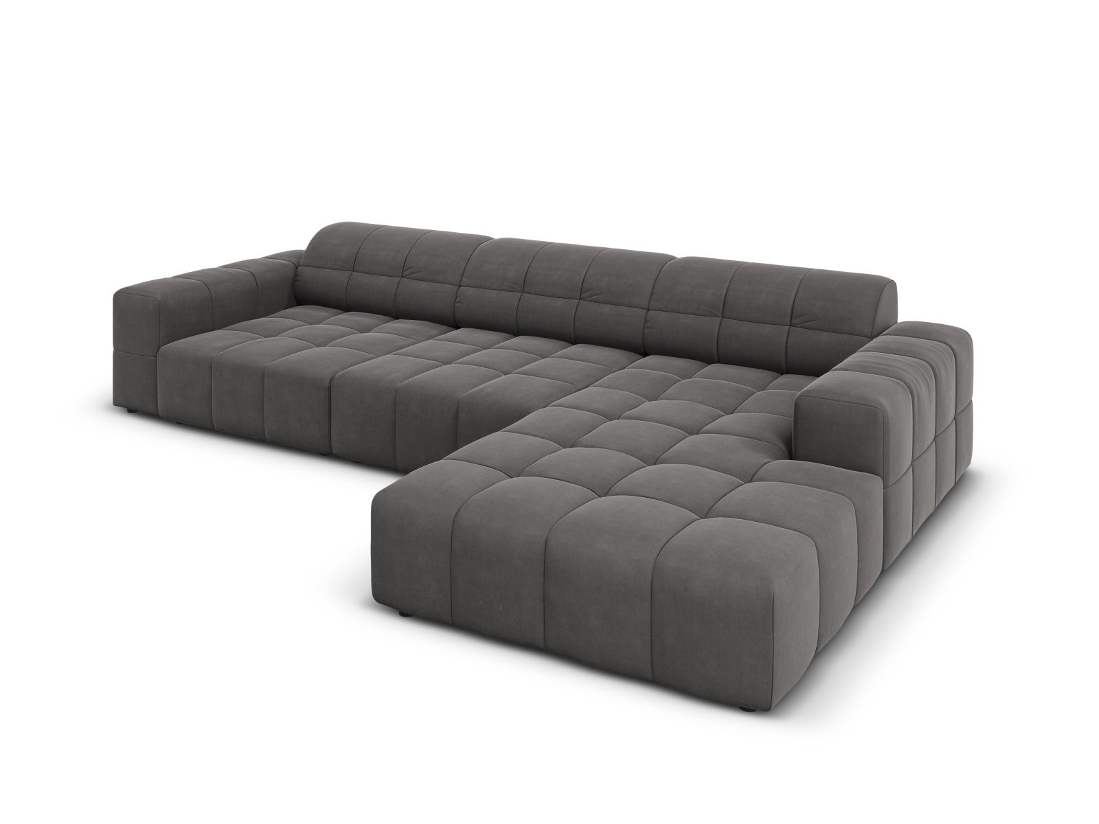 Modernes Chicago Velour Ecksofa in Grau-Blau, 4-Sitzer, 166 cm, perfekt für gemütliche Ecken und stilvolle Einrichtung.