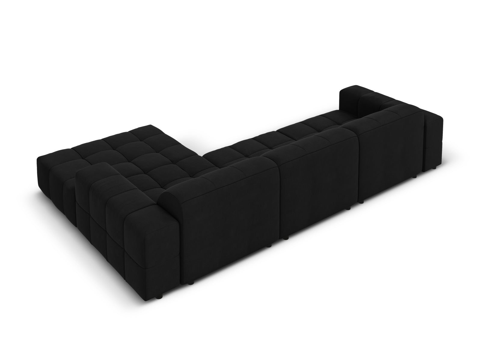 Elegantes Chicago Velour Ecksofa in Schwarz-Bluvel, 4-Sitzer, 166 cm, ideal für stilvolle Wohnräume und entspannte Abende.