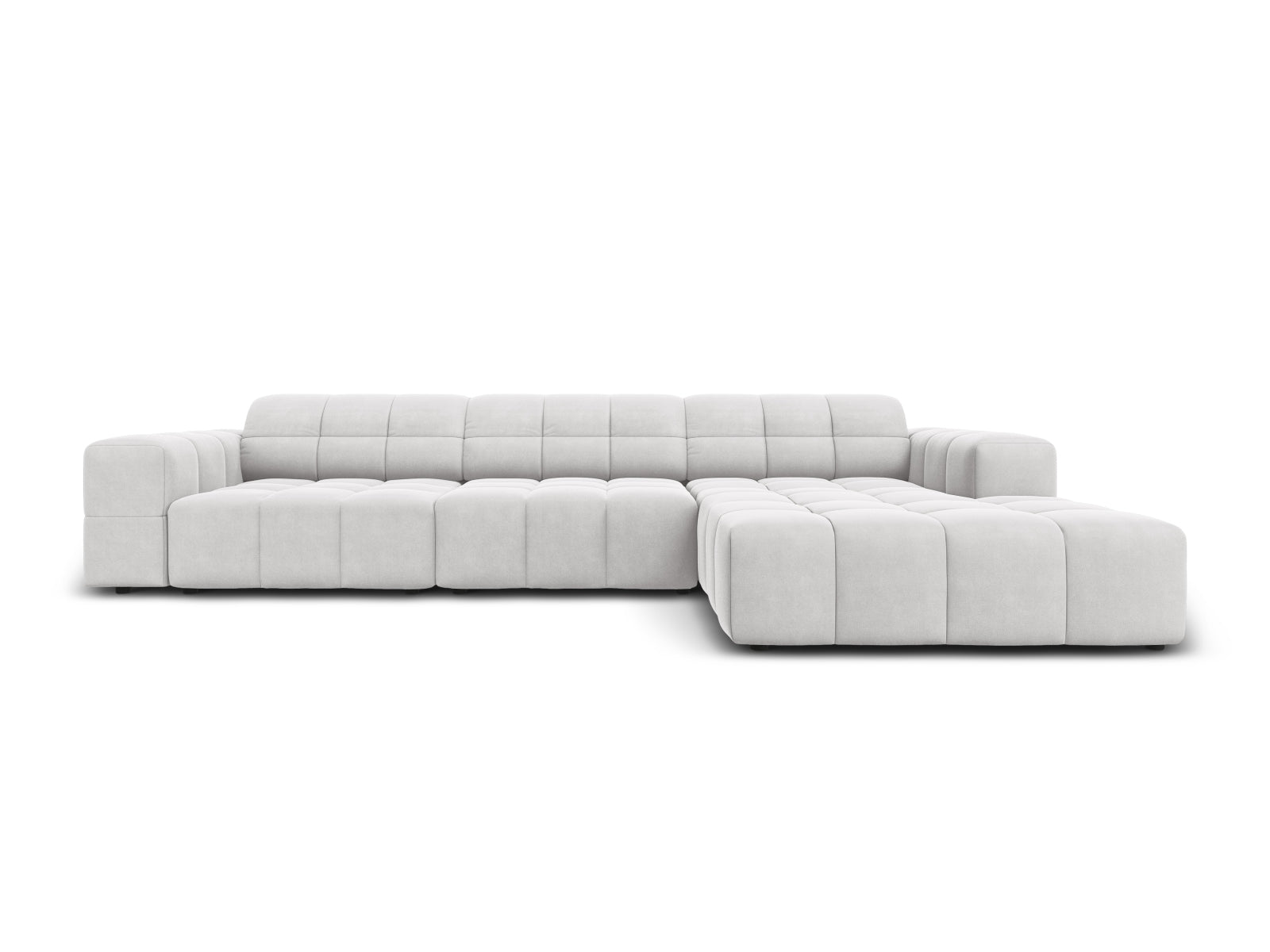 Chicago Velour Ecksofa rechts 4 Sitzer 166cm in Silver-Bluvel präsentiert im Onlineshop von KAQTU Design AG. L-Sofa rechts ist von Cosmopolitan Design