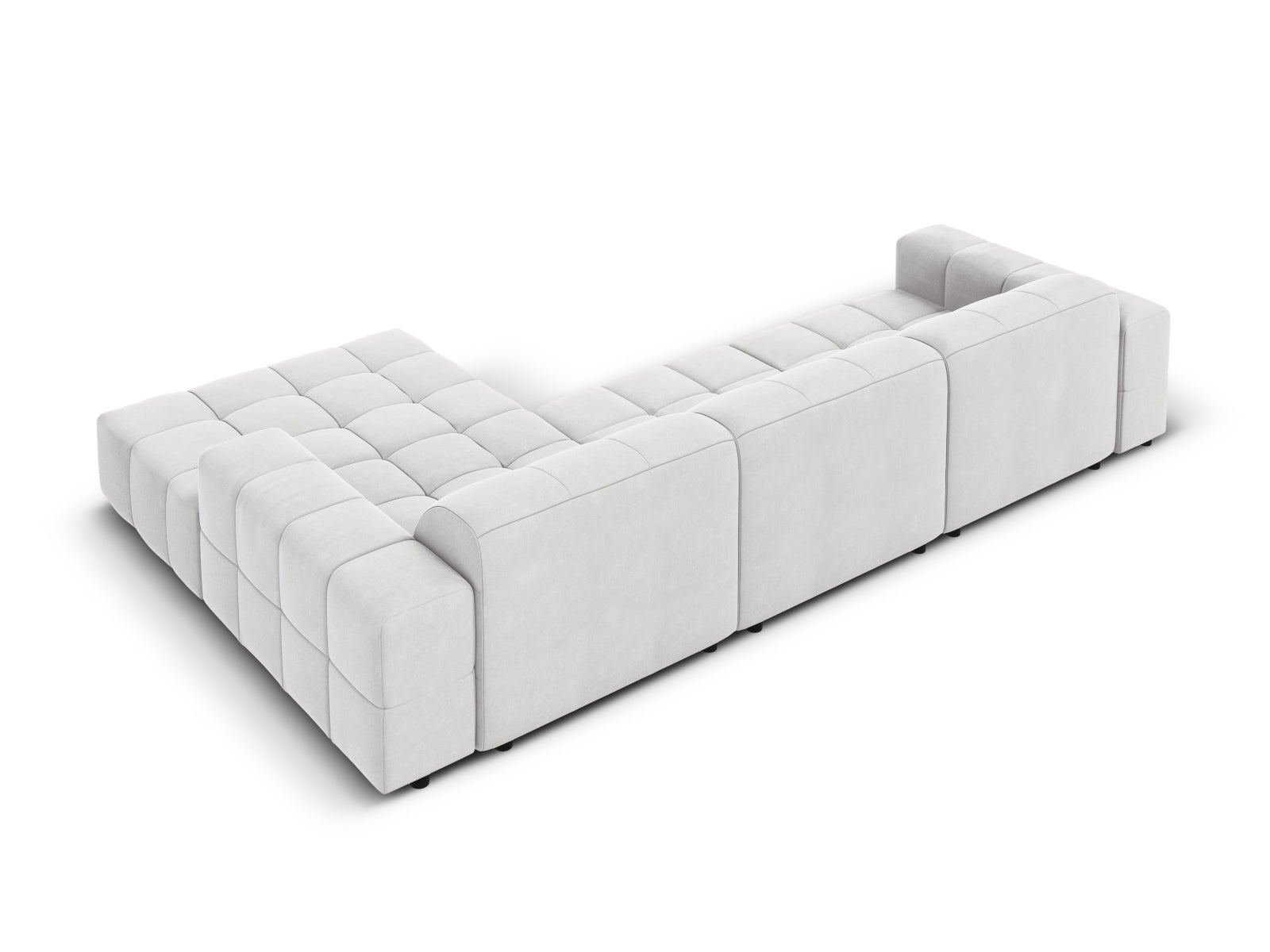 Elegantes Chicago Velour Ecksofa in Silber-Blau, 4-Sitzer, 166 cm, ideal für stilvolle Wohnräume und entspannte Abende.