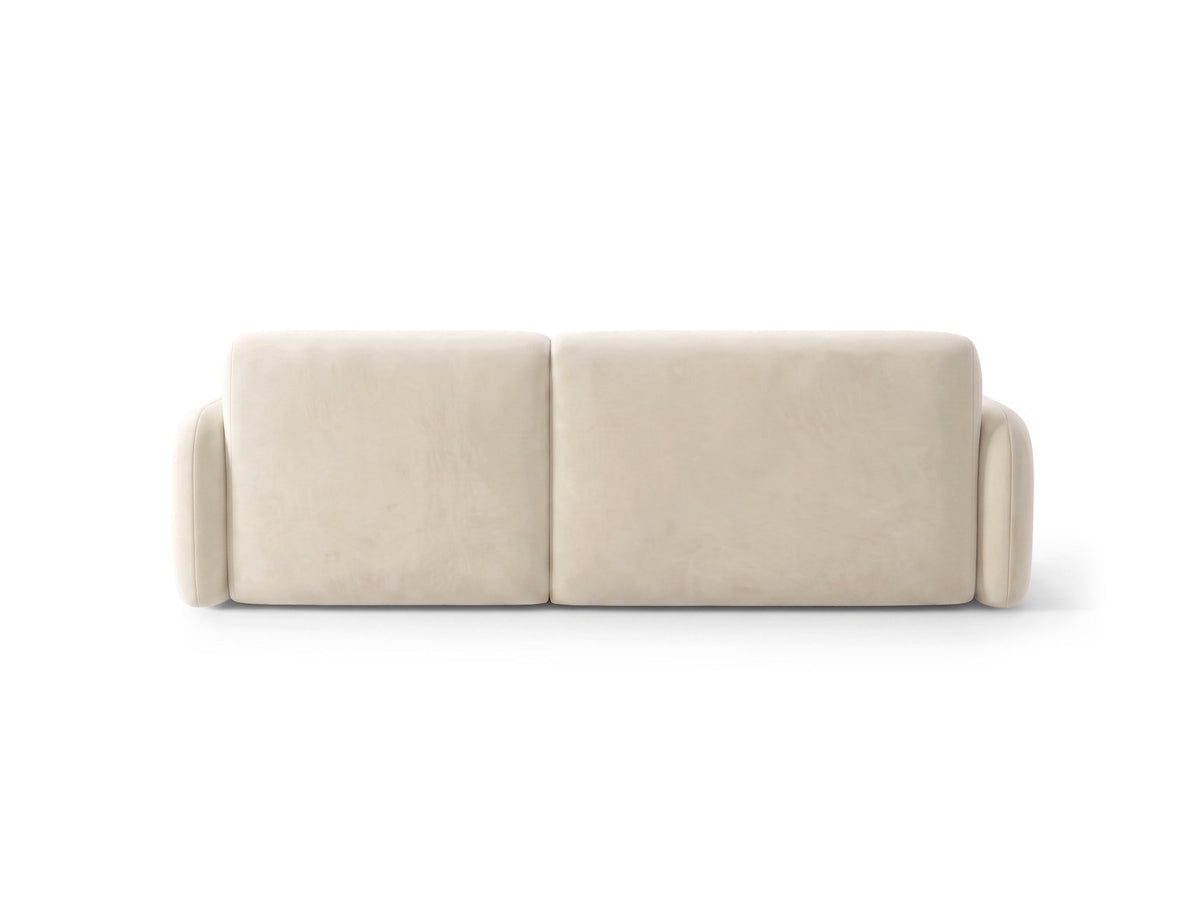 Ecksofa rechts Malmo in Beige mit Bluvel-Bezug, Récamiere rechts und schwarzen Beinen