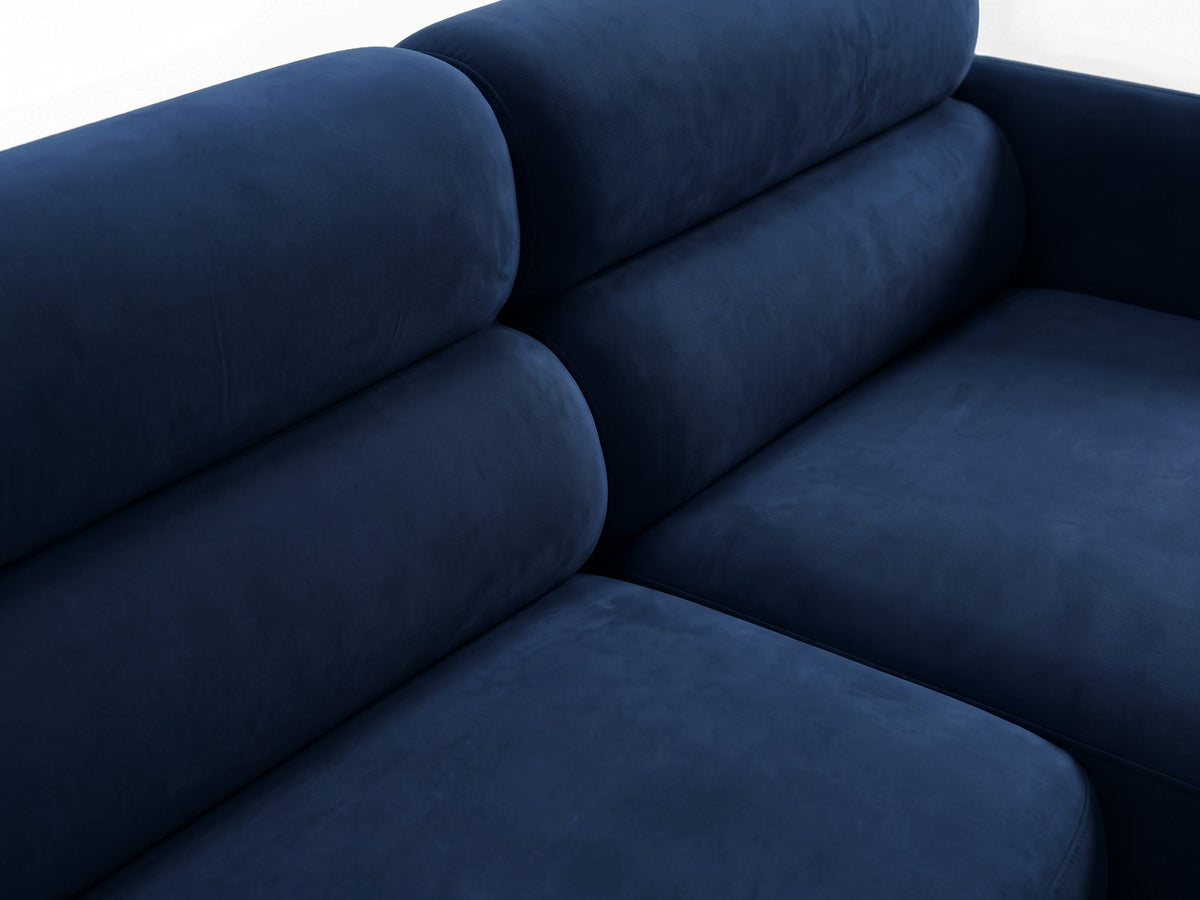 Ecksofa rechts Malmo in Beige mit Bluvel-Bezug, Récamiere rechts und schwarzen Beinen