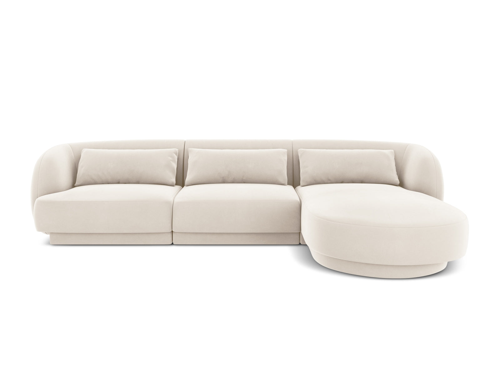 Tulum Velour Ecksofa rechts 4 Sitzer 156cm in Light Beige-Bluvel präsentiert im Onlineshop von KAQTU Design AG. L-Sofa rechts ist von Cosmopolitan Design