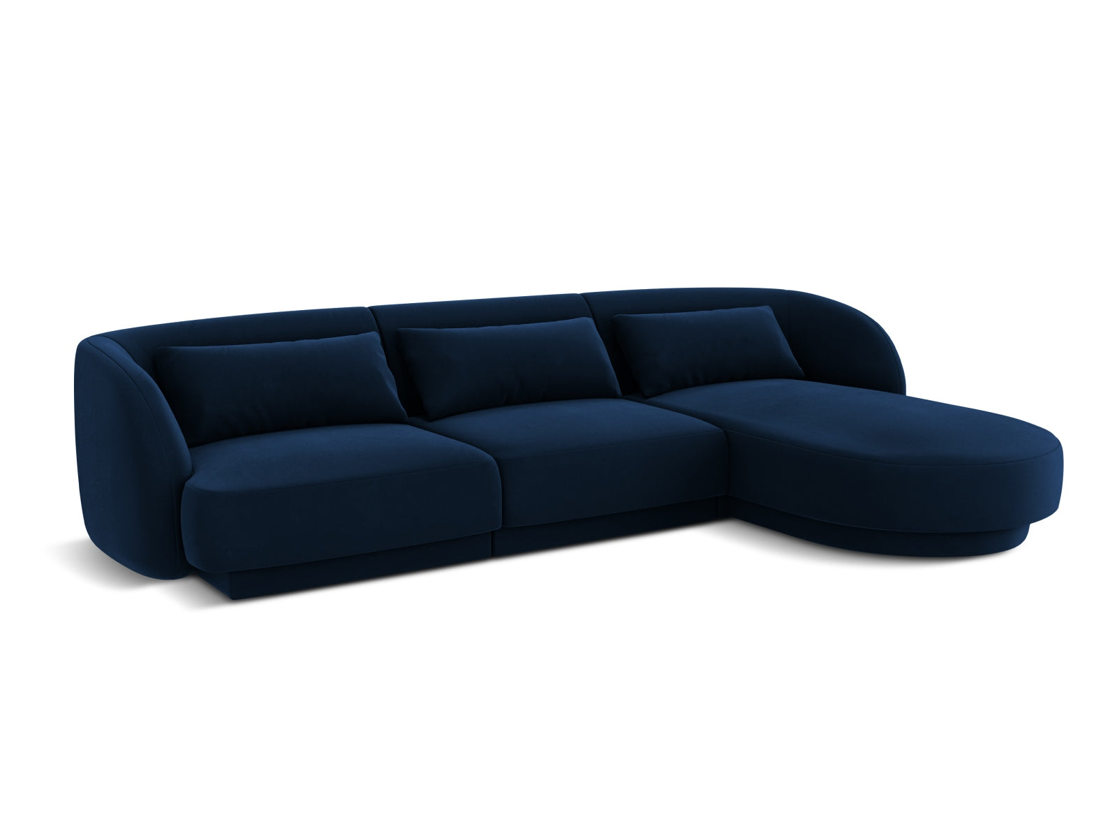 Modernes Tulum Velour Ecksofa in Royal Blue, 4-Sitzer, rechts, perfekt für gemütliche und stilvolle Wohnlandschaften von Cosmopolitan Design.