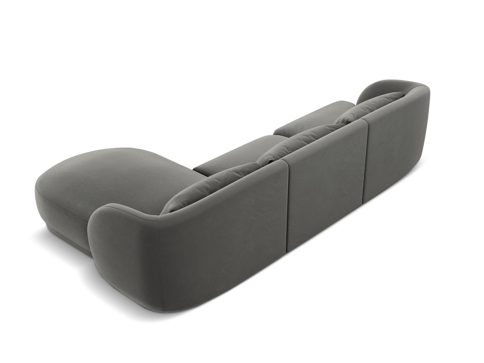 Elegantes Tulum Velour Ecksofa in hellem Grau, 4-Sitzer, ideal für stilvolle Wohnzimmergestaltung und entspannte Stunden.