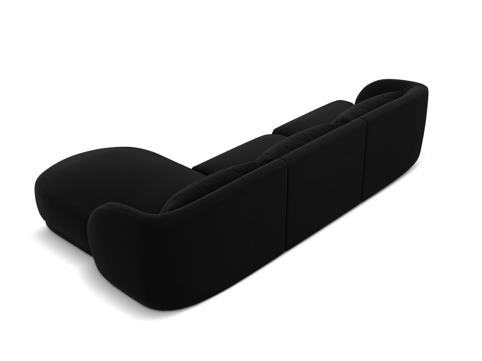 Elegantes Tulum Velour Ecksofa in Schwarz-Bluvel, 4-Sitzer, 156 cm, perfekt für moderne Wohnzimmer und entspannte Stunden.