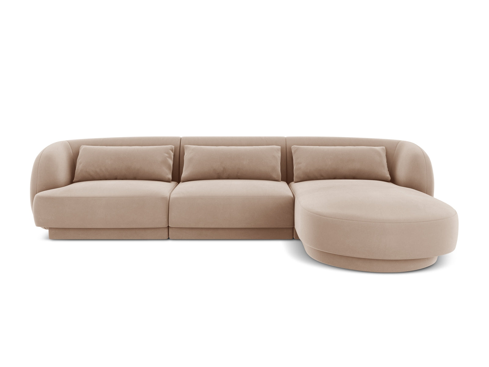Tulum Velour Ecksofa rechts 4 Sitzer 156cm in Beige-Bluvel präsentiert im Onlineshop von KAQTU Design AG. L-Sofa rechts ist von Cosmopolitan Design