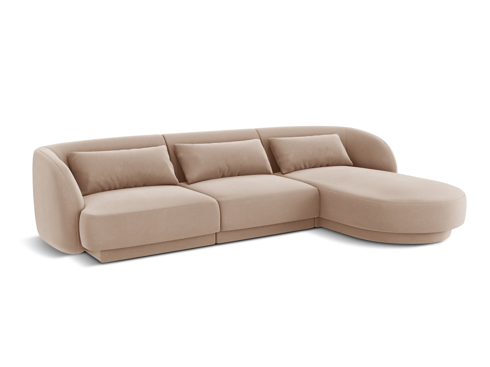 Entdecken Sie das elegante Tulum Velour Ecksofa rechts (156cm) von Cosmopolitan Design – ideal für Ihr modernes 4-Sitzer-Wohnzimmer und stilvolle Akzente.