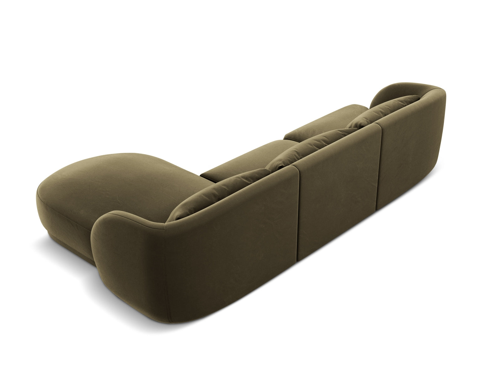 Elegantes Tulum Velour Ecksofa in Green-Bluvel, 4-Sitzer, 156cm, ideal für stilvolle Wohnräume von Cosmopolitan Design.